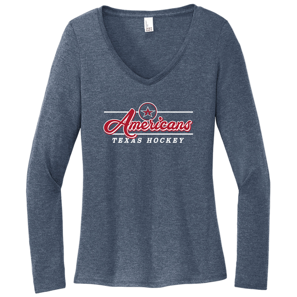 Women's Navy Tri LS V-Neck Tee