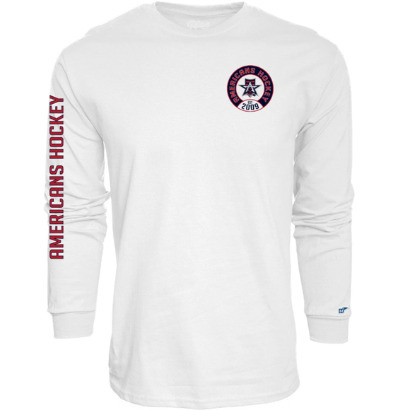 Allen Americans White Circle Logo LS Text T-Shirt
